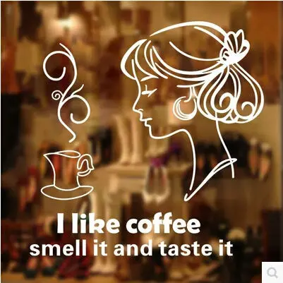 

I love coffee restaurant milk tea shop wall stickers wallpaper dessert shop bar wallpaper murals decorative glass window
