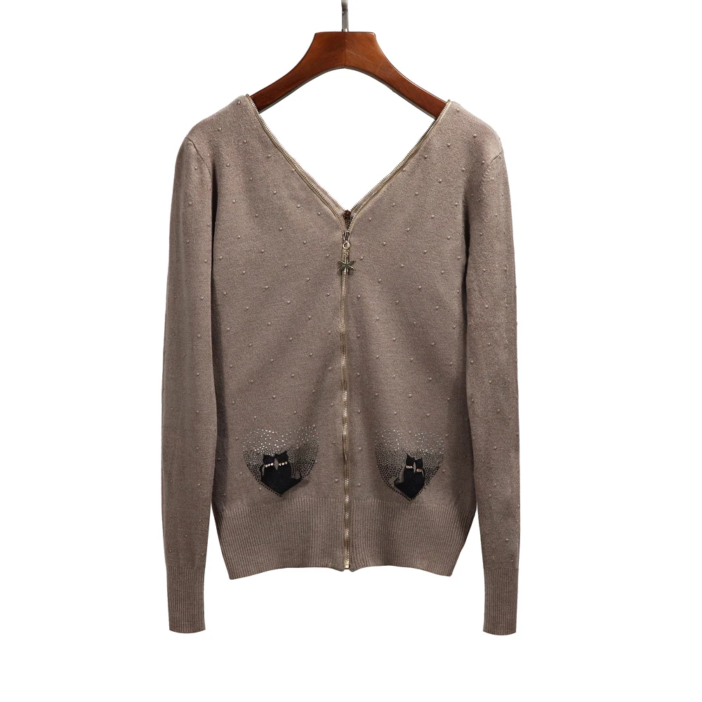 High Quality 2019 New Women's Sweater Spring Autumn Casual Animal Print Fashion Double Zippers Knitting Slim Fit |