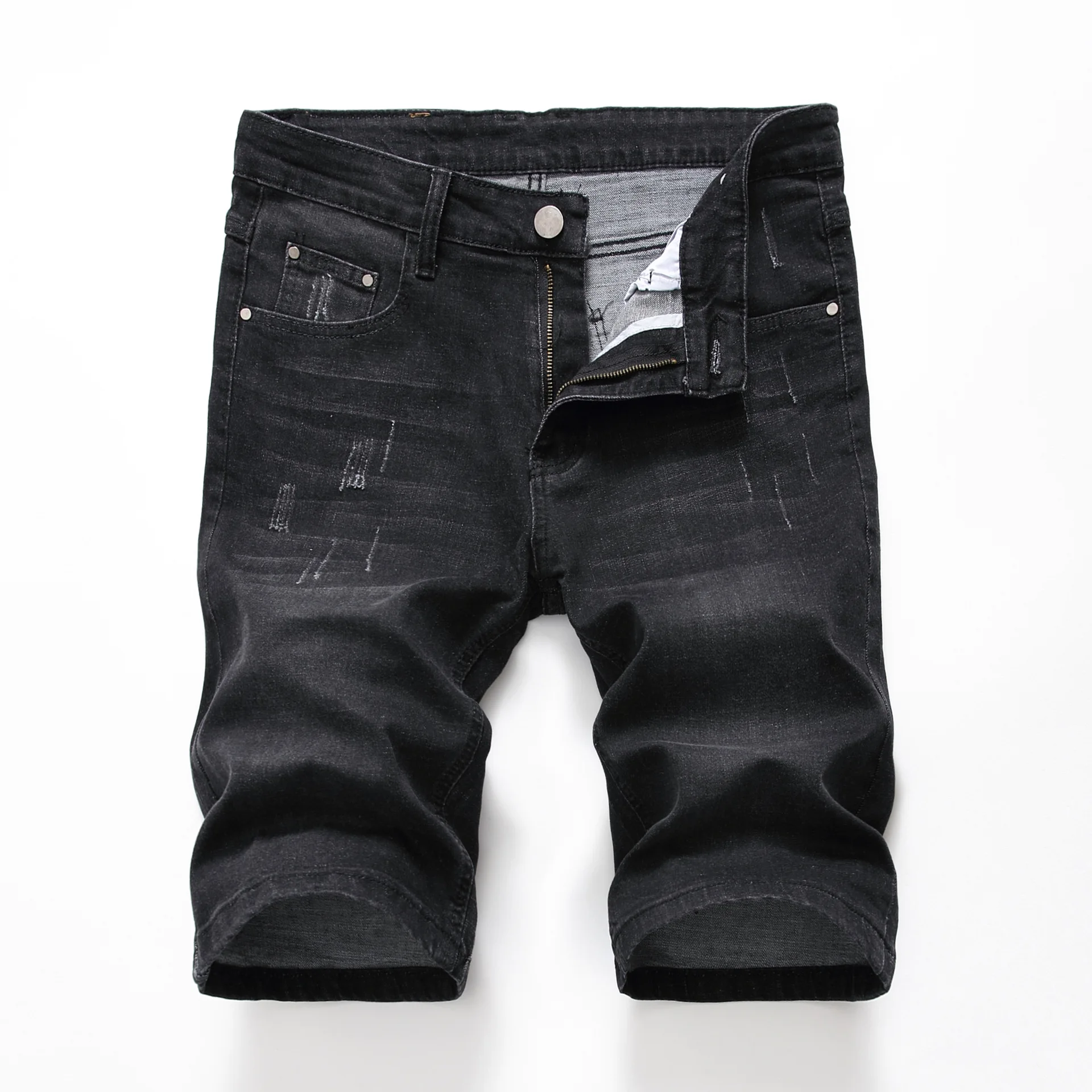 

Denyblood Jeans 2022 Summer Mens Stretch Denim Shorts Jeans Black Denim Bleach Washed Distressed Ripped Jeans for Men 1006