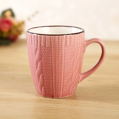 250 мл креативные керамические кружки, вязаные вручную, шерстяные кружки для кофе, новые костяные фарфоровые персональные кружки, зимние шерстяные кружки - Цвет: Pink