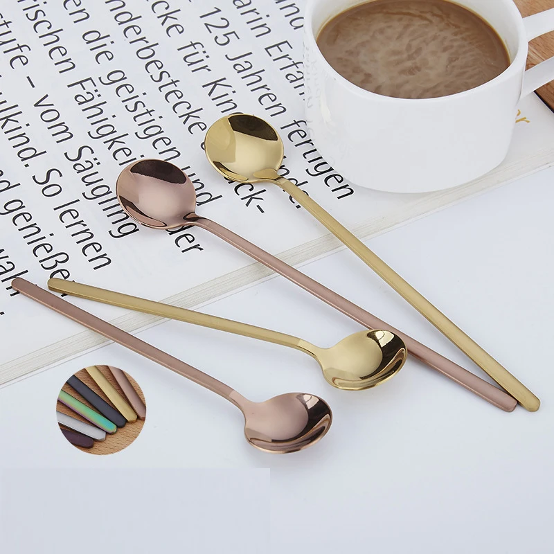 6PCS/lot Tea Spoon Colorful 18/10 Stainless Steel Teaspoon Set for Party Gold Black Mini Small Coffee Silver Scoop | Дом и сад