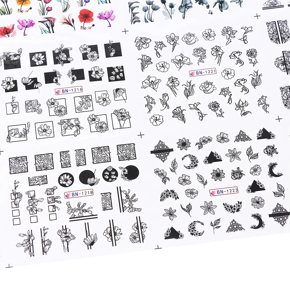 12 шт. Водные Наклейки для ногтей акварельные чернила кружевные цветы полый
