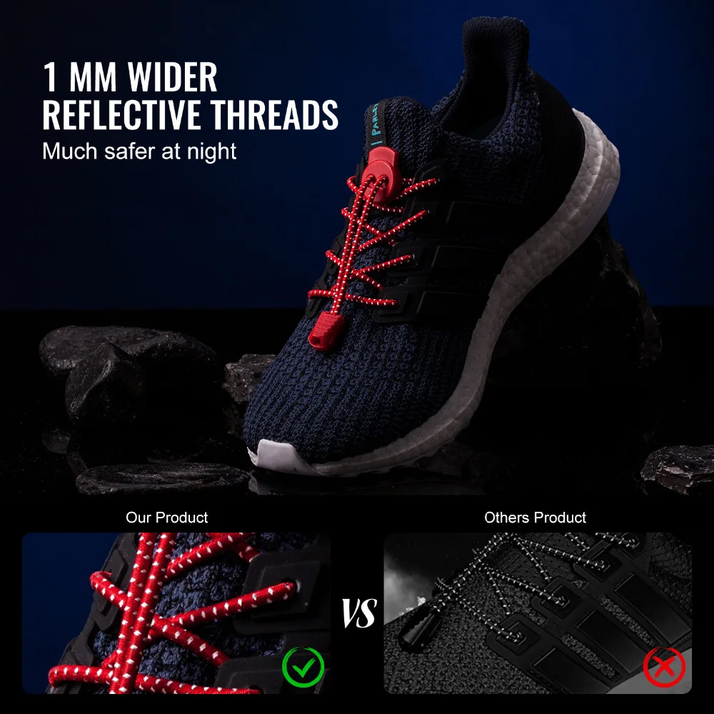 Reflective Lock lace 6 colors a pair Of Locking Shoe Laces Elastic Sneaker Shoelaces Shoestrings Running/Jogging/Triathlon