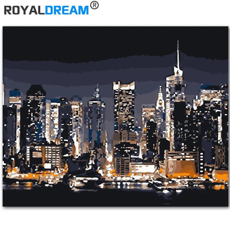 ROYALDREAM City ночная сцена DIY Краска по номерам Акриловая ручная краска масляная на