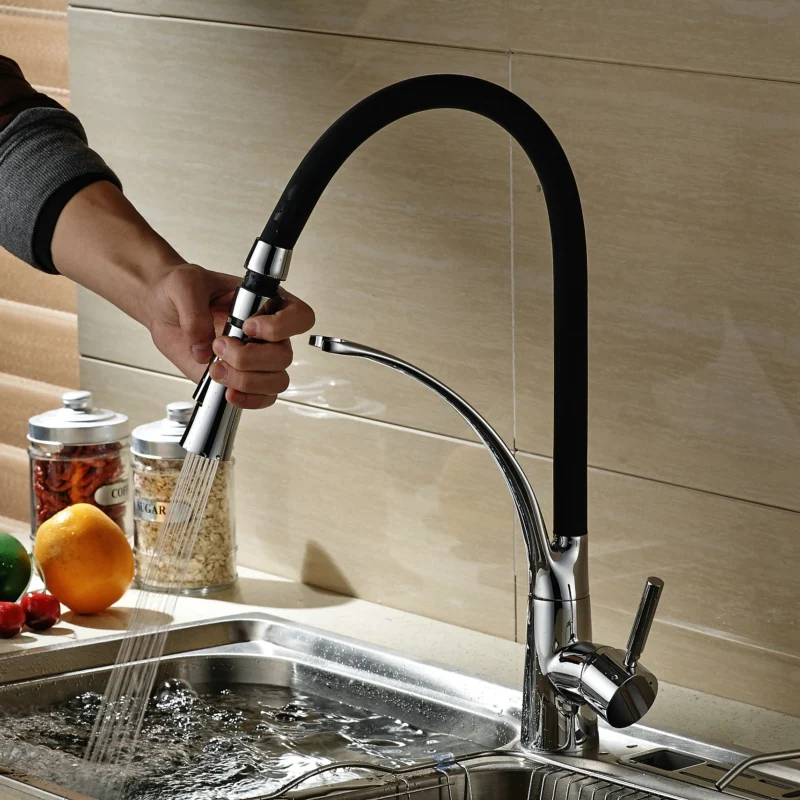 

becola new design pull down kitchen faucet chrome brass sink mixer tap black faucet deck mounted B-9205B