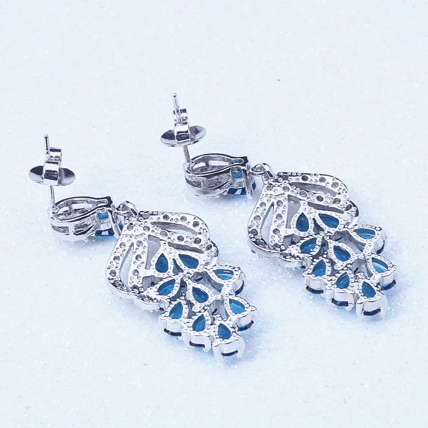 Яркие длинные серьги с синим фианитом висячие подвески кристаллами для женщин