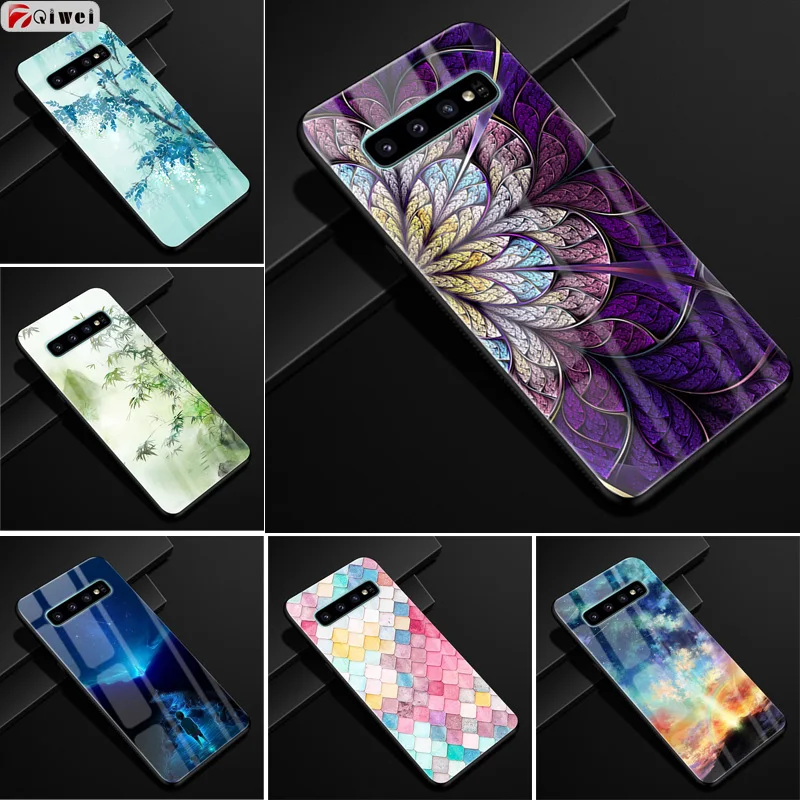 For Samsung Galaxy S10 Plus Case Tempered Glass Print Cover Back S10e plus Coque Shell S10+ S 10 | Мобильные телефоны и