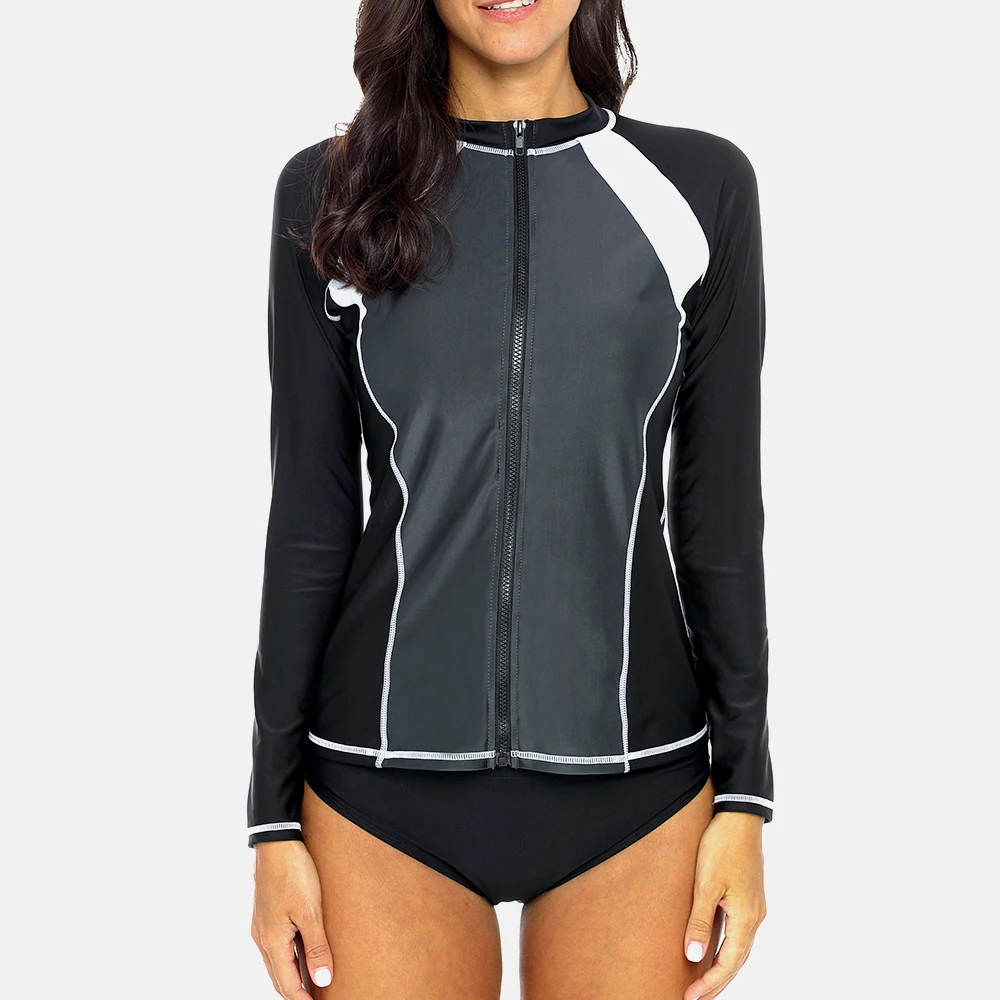 Привлекательная рубашка Rashguard женский купальник с длинным рукавом на молнии