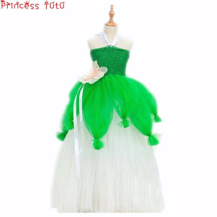 Princess Tiana And The Frog Tutu Dress Handmade Fancy Ball Gown Costume Children Girl Green&ampWhite Birthday Party | Детская одежда и