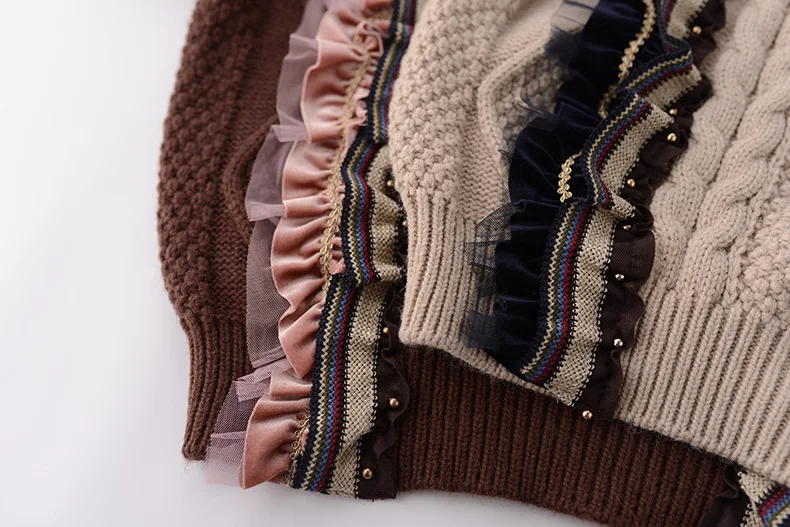 2018 Autumn Winter Women Fashion Sweaters O-neck Pullovers Ruffles Beading Thick Sweater Oversized Runaway | Женская одежда