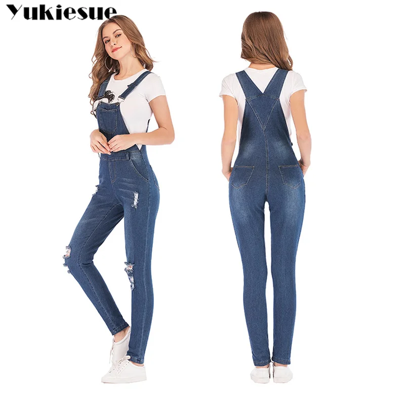 Женский джинсовый комбинезон с рваными дырками повседневный без рукавов 3XL весна