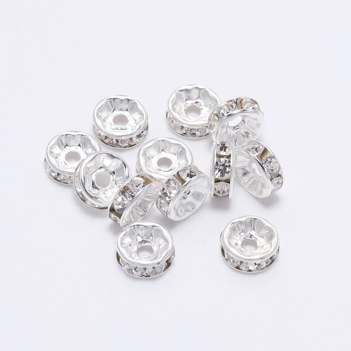 50pcs/lot 4 6 8 10mm Gold Color Rhinestone Rondelles Crystal Bead Loose Spacer Beads for DIY Jewelry Making Accessories Supplie