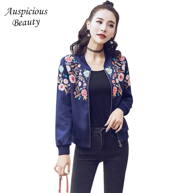 2018 весенние цветочные вышитые куртка для Для женщин Мода Короткое пальто женские