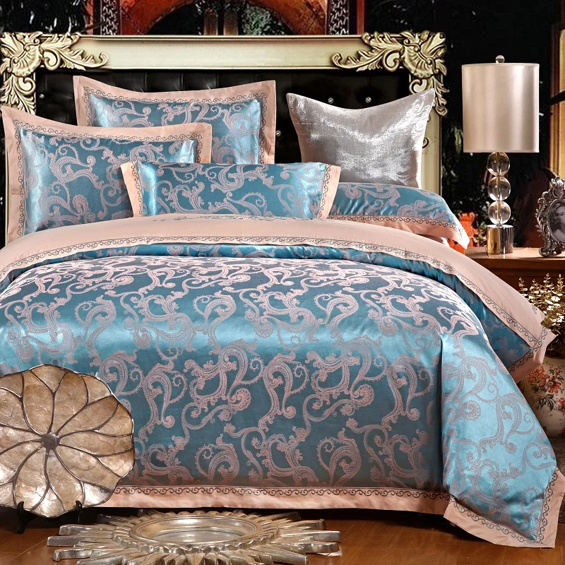 2017 Jacquard Silk Duvet Cover set King Qeuee 4pcs Satin Bedding Sets Luxury Doona Bedclothes Bed Sheet Pillowcases | Дом и сад