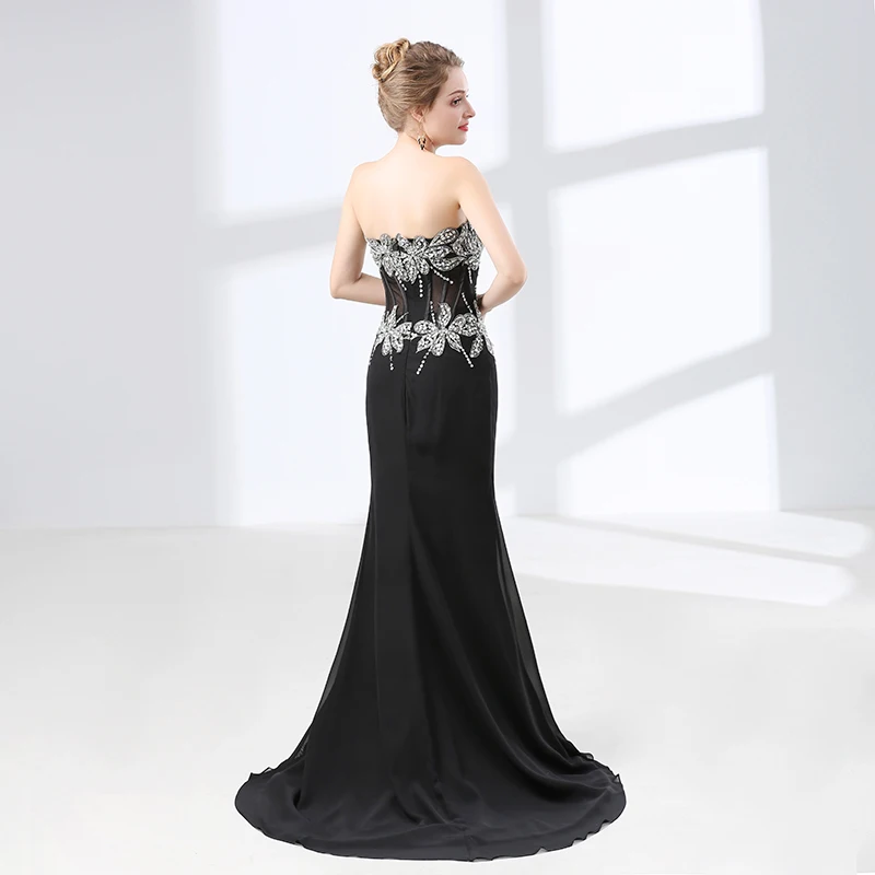 Женское вечернее платье Forevergracedress черное элегантное с бисером большие размеры на