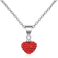 shiny crystal red heart girls pendant necklace jewelry charm silver plated necklace for lady party accessories vintage