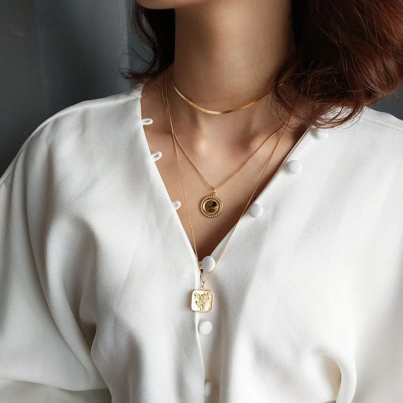 Многослойное колье чокер с монетами винтажное ожерелье в стиле бохо из серебра 925