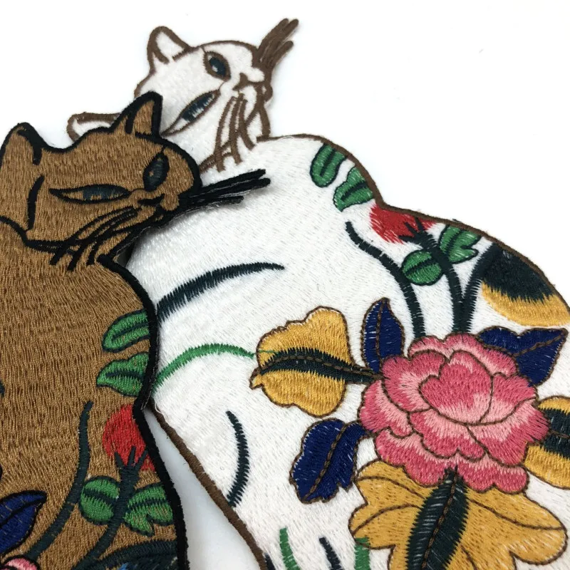 FFLACELL Милая кошка Цветы винтажная расшитая бисером аппликация Ткани Свитера с