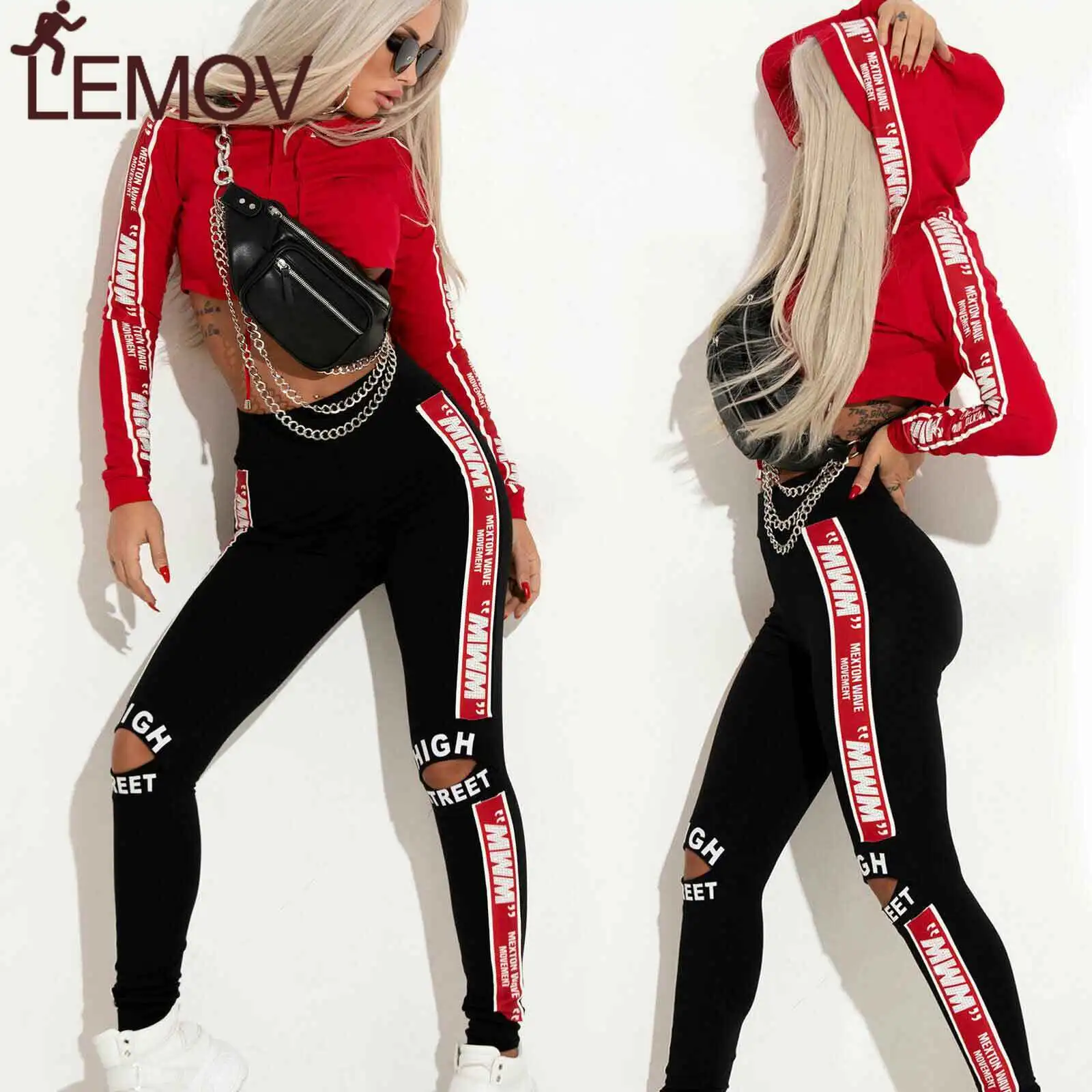 Комплект из 2 предметов для бега Женский Повседневный трикотажный свитер с