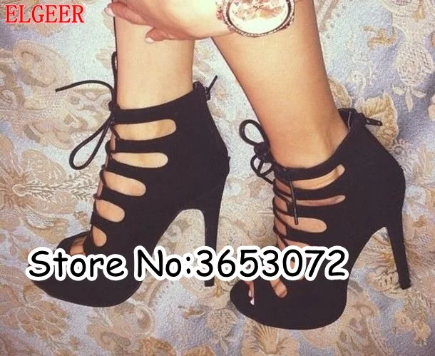 Женские замшевые сандалии-гладиаторы на шпильке с открытым носком шнуровке