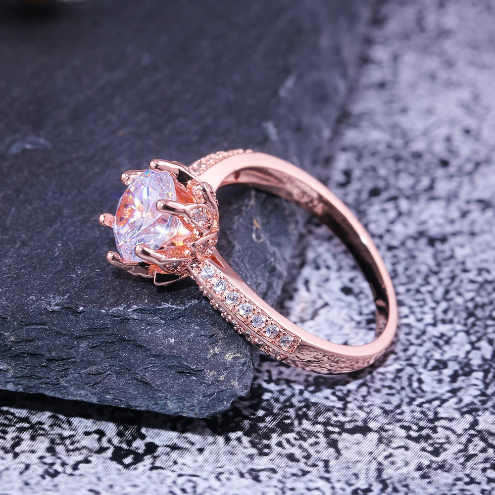 

Huitan Romantic Rose Gold Color Engagement Ring For Women Cute Lily Of The Vally Flower Design Solitare Infinite Wedding Ring