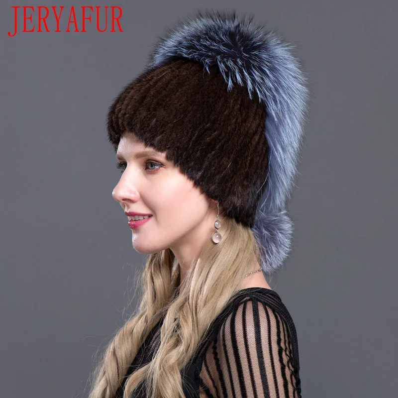 JERYAFUR русская модная зимняя женская Норковая Лыжная Шапка Кепка пуловер и шапка