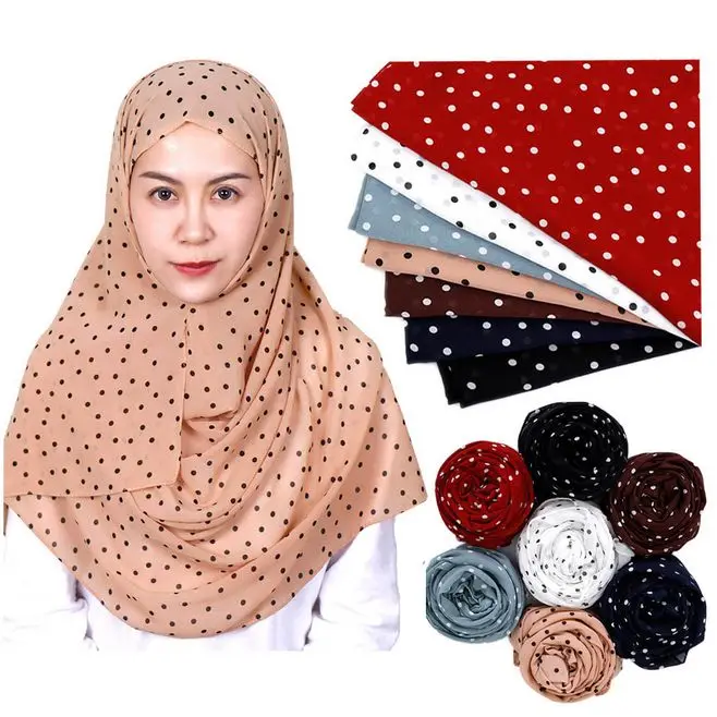 

Fashionable Women Chiffon Dot Scarf Long Shawl Square Muslim Hijabs niqab Headscarf Islamic Veil Ladies Turban Summer Head Wraps