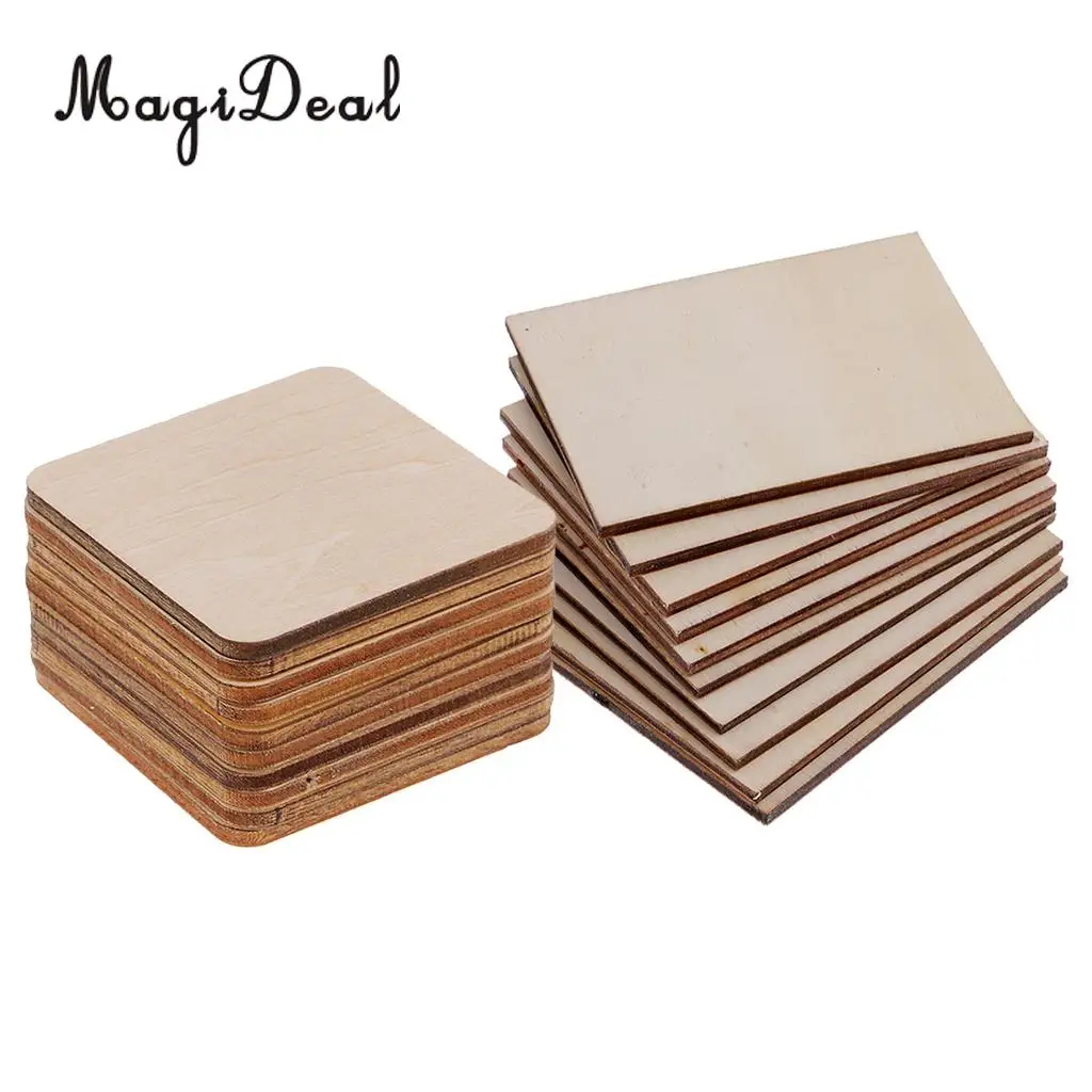 20pcs Wooden Square Rectangle Shapes Coasters Plain Wood Craft Blanks Plaque Sign DIY Pyrography Art Woodworking Materials | Дом и сад