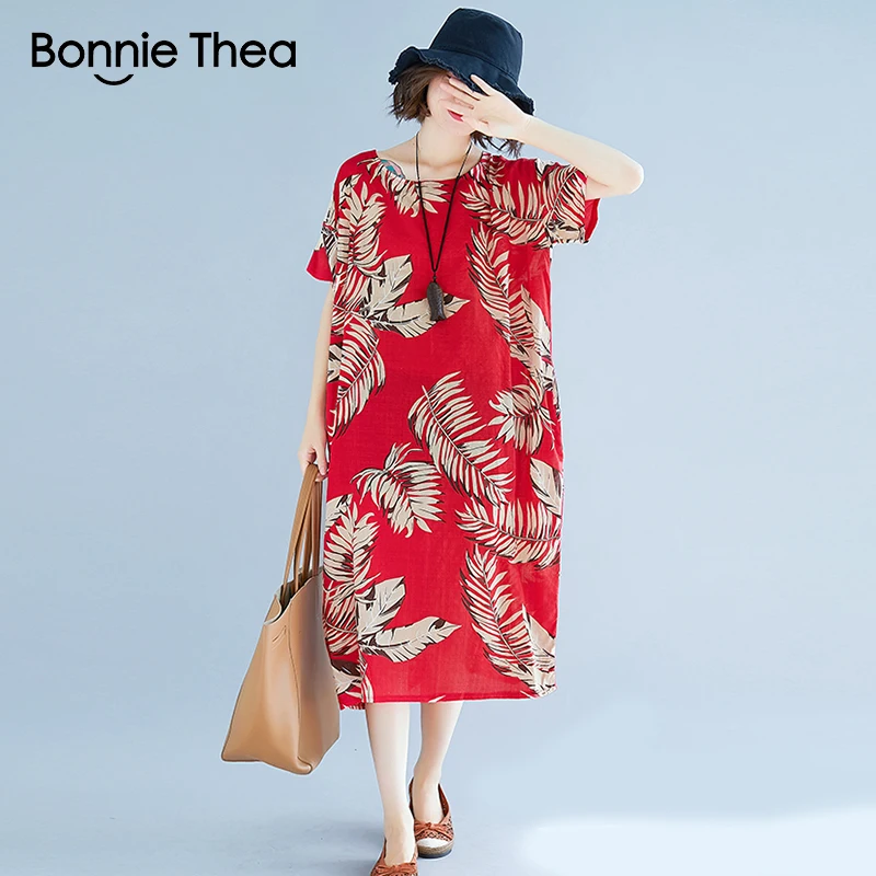 Bonniethea 2018 для женщин Большие размеры Повседневное свободные хлопковое платье