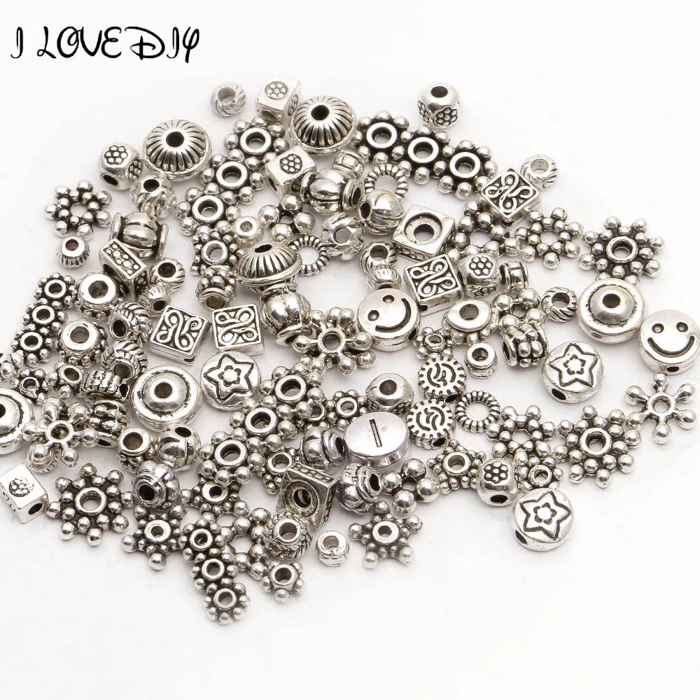 100 шт смешанные размеры металлические посеребренные цветы свободные