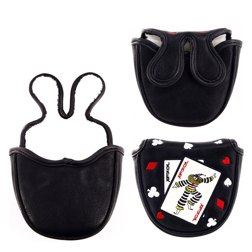 Craftsman Golf Mallet Headcover Putter Cover for Center-shaft Club Magnetic Closure Black White PU Leather Joker Embroidery