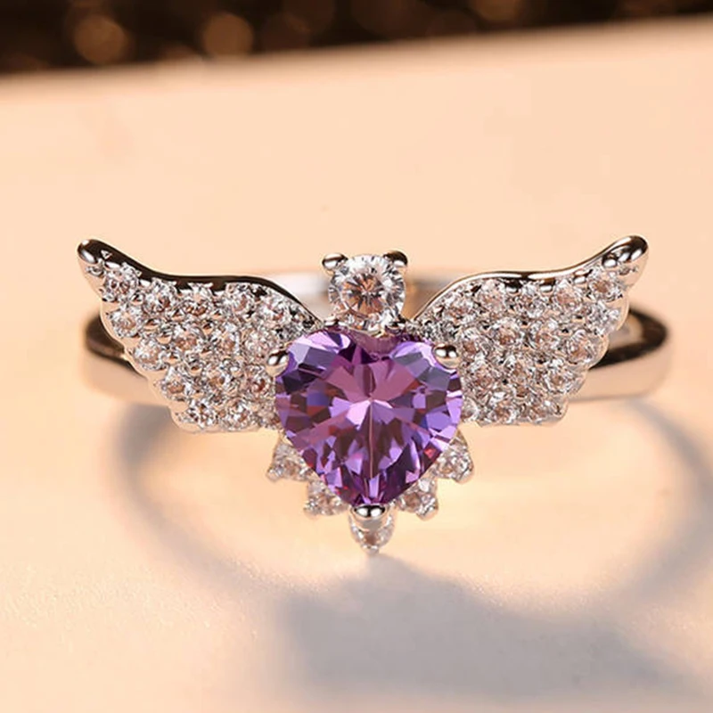 Женское кольцо с цирконом Beiver Летающая подвеска крыло фиолетовое класса ААА