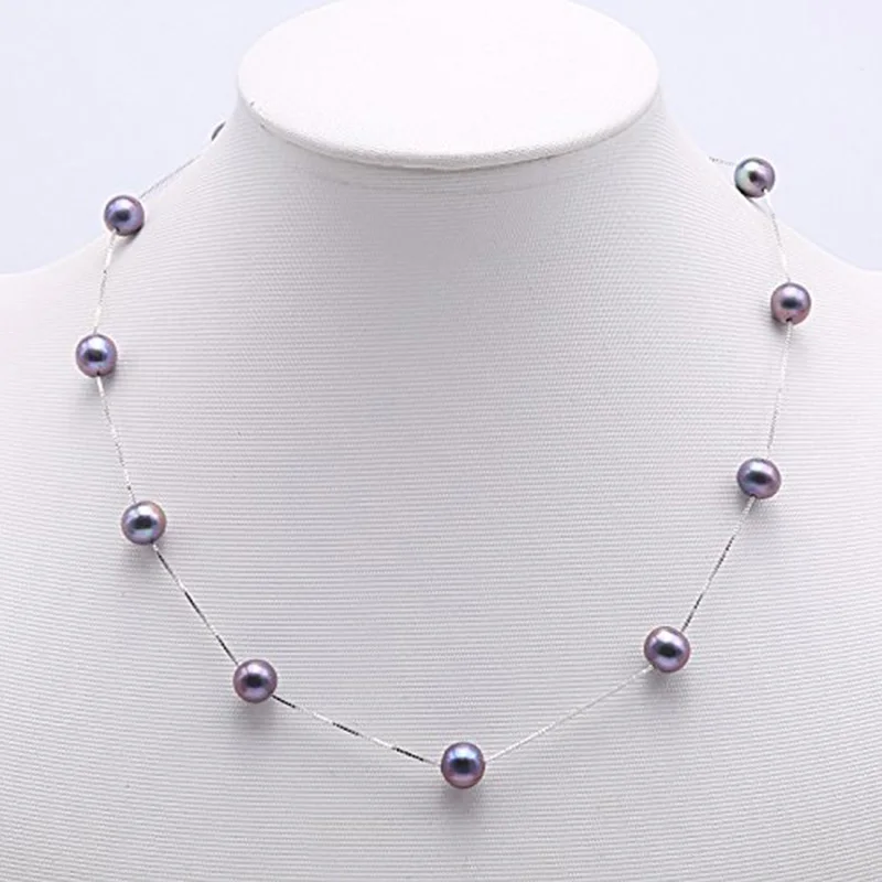 

JYX Sterling Silver Choker Necklace 8mm White/Black/Colorful Freshwater Cultured Pearl Necklace 16-18