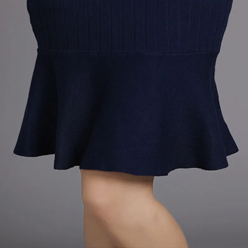Ruffle Dress Autumn Winter 2018 New Arrivals Long Sleeve Bodycon Dresses Ladies Knee-length Knitted | Женская одежда