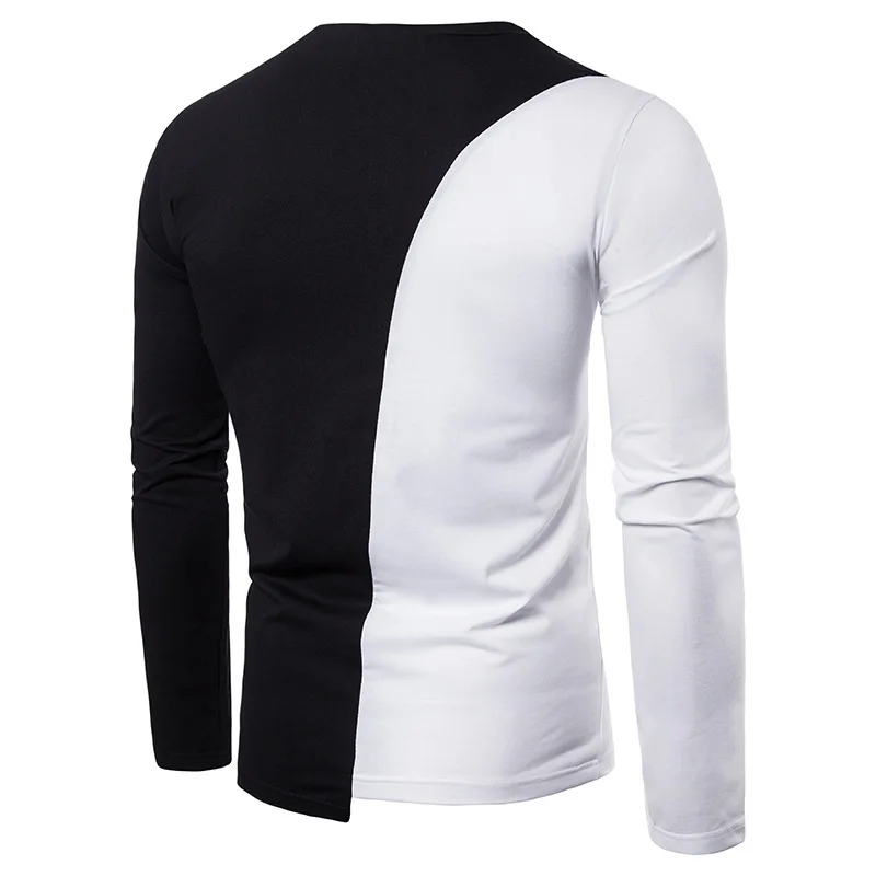 Mens fashion autumn winter two color stitching design casual round T shirts neck long sleeves clothing t shirt male tops | Мужская
