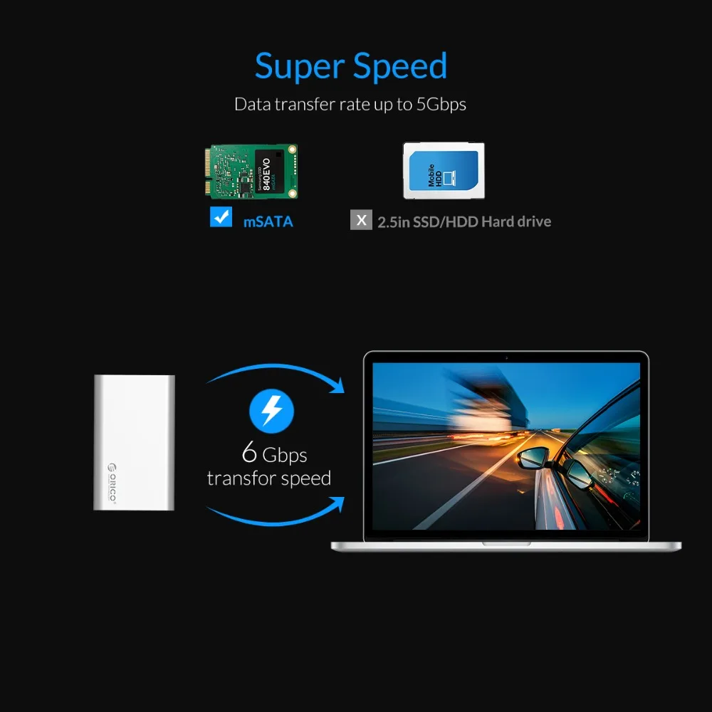 Алюминиевый мини mSATA SSD корпус ORICO Type-C USB3.1 6 Гбит/с высокоскоростной USB C чехол винт