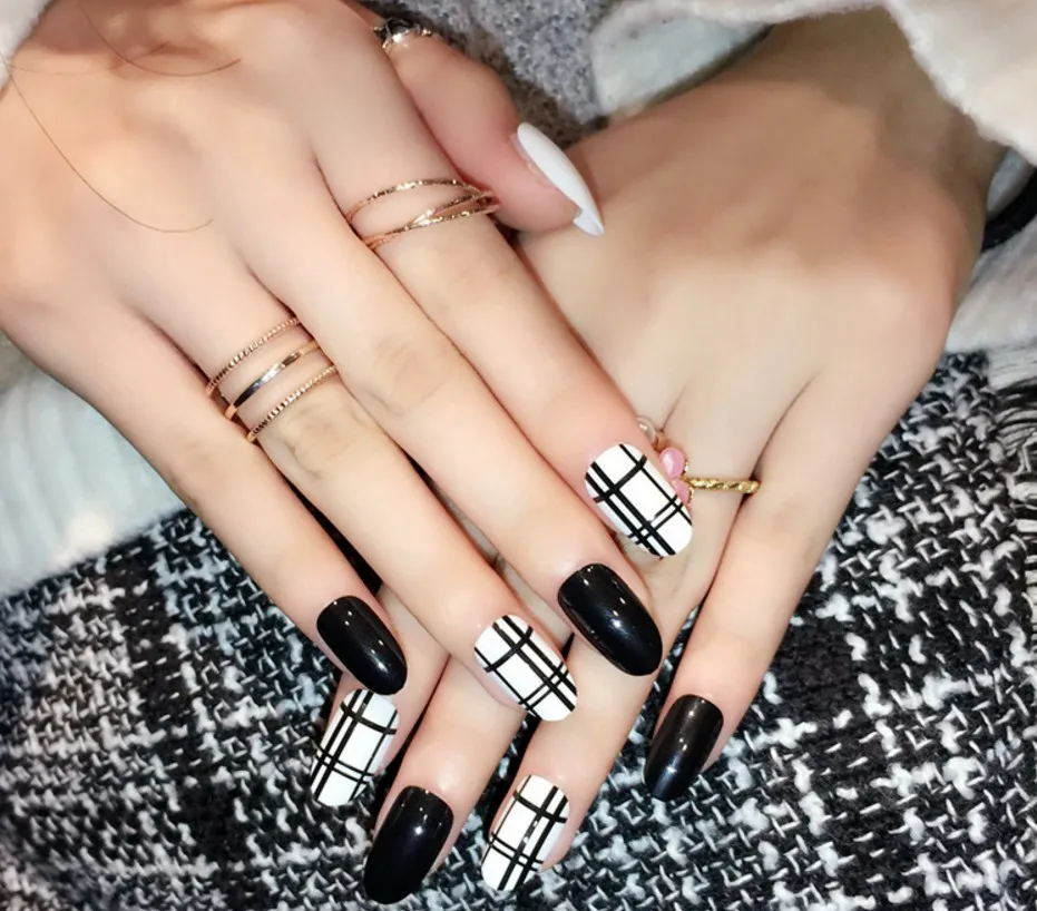 24 шт. милые накладные ногти без клея полное покрытие французская искусственная