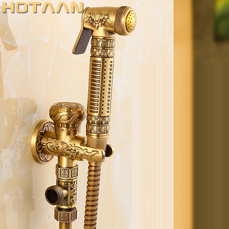 

HOTAAN Free Shipping Modern Antique Brass Bathroom Bidet Faucet Exquisite Carved With Hand Sprayer Gun bathroom accessory 5189