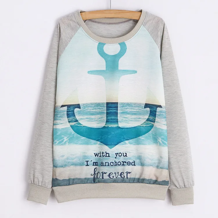 Fashion New 2016 spring sport Hoodies Women pullover thin style Loose plus-size Hoodie scenery printed sweatshirt | Женская одежда
