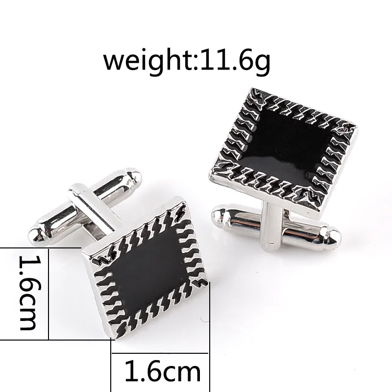 Мужские запонки на пуговицах высококачественные с черной квадратной эмалью