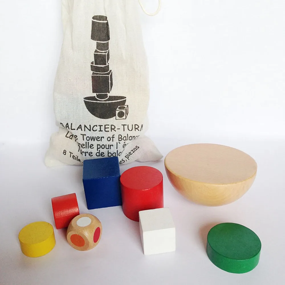 

8PCS Wooden Geometric Blocks Kids Balancing Training Game Montessori Early Educational Fun Toys Children Baby Family Game Gifts