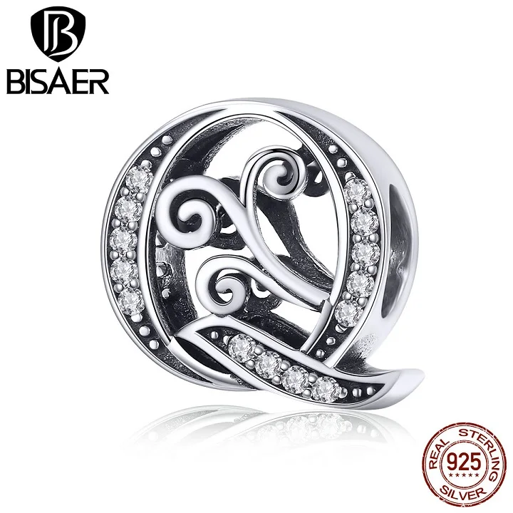 Бусины BISAER для браслета, подлинные 925 пробы, серебро, циркон, алфавит от A до Z, для женщин, изготовление ювелирных изделий, именные подарки GAC030 - Цвет: GAC030-Q