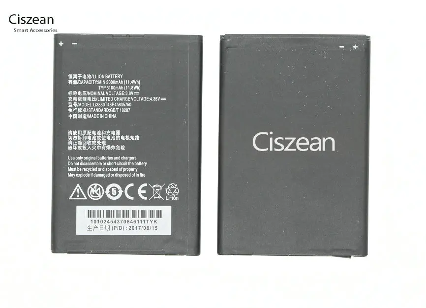 Ciszean 1x Li3830T43P4h835750 3000 мАч 11.4Wh Мобильная запасная батарея для сотового телефона ZTE S291