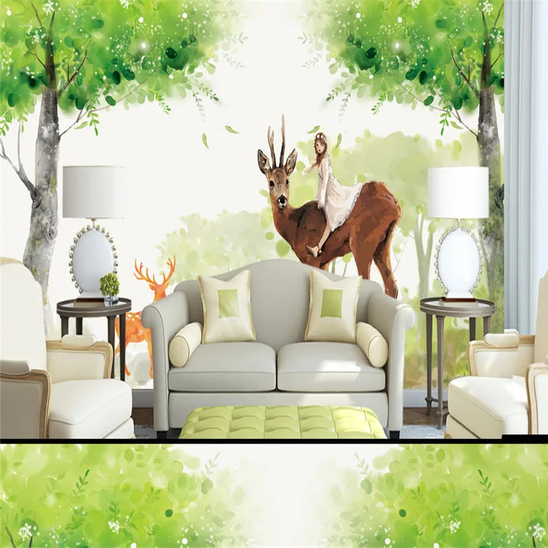 Hand-painted Pastoral Style Wallpapers Home Decor Wall Mural for Kids Cute Girl Woods Living Room Background 3D WallS Papers |
