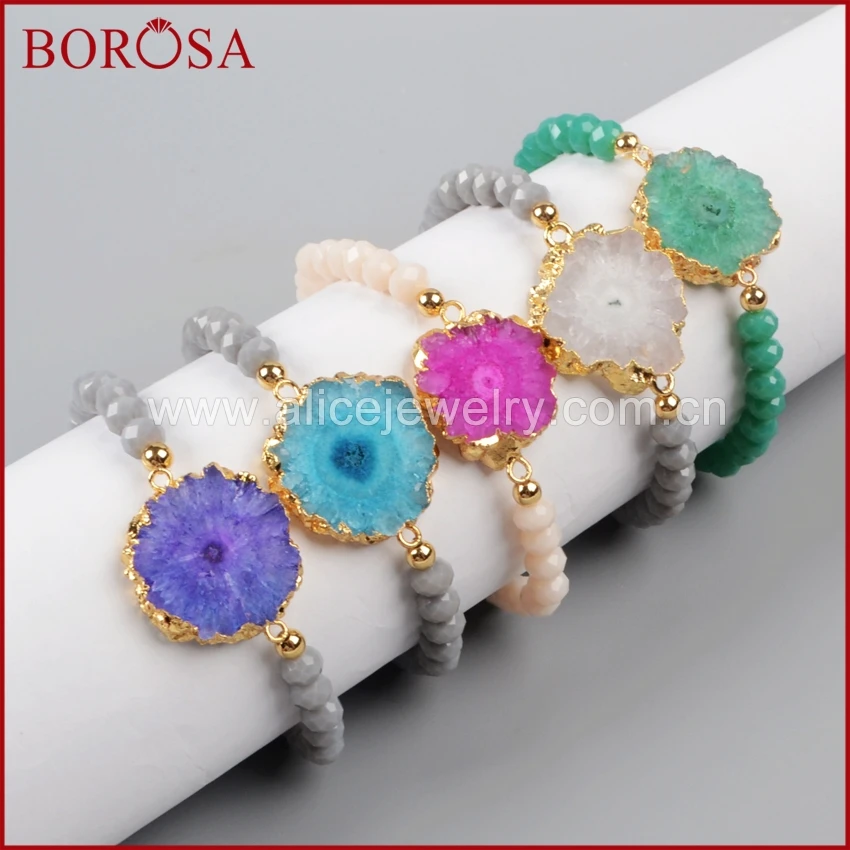 Браслеты BOROSA женские с друзой браслеты золотого цвета смешанных цветов из