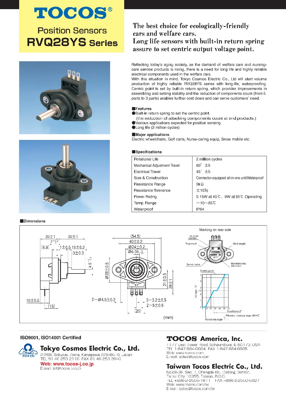 Потенциометр датчика положения с длительным сроком службы RVQ28YS 30F S502 для