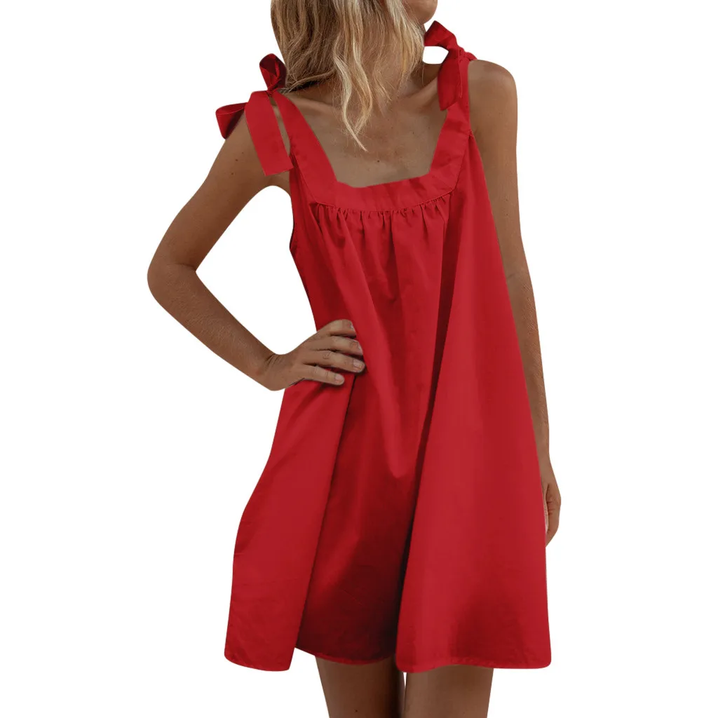 Женское летнее платье пляжное мини Новая мода 2019 женское винтажное однотонное