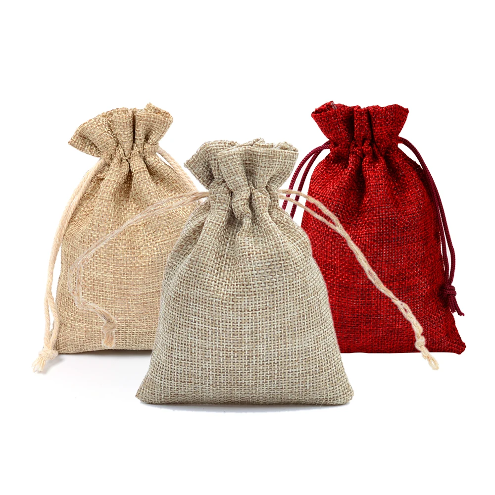 

Pack of 50 Natural Jute Hessian Drawstring Pouch Burlap Wedding Favor Gift Bags