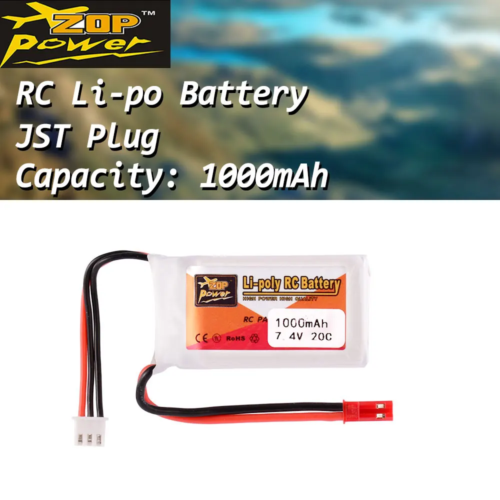 ZOP Power 7 4 В 1000 мАч 20C 2S Lipo батарея JST вилка аккумуляторная для RC FPV гоночный Дрон