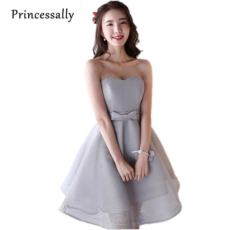 2017 новые Короткие Серые вечерние платья элегантные из органзы недорогие а